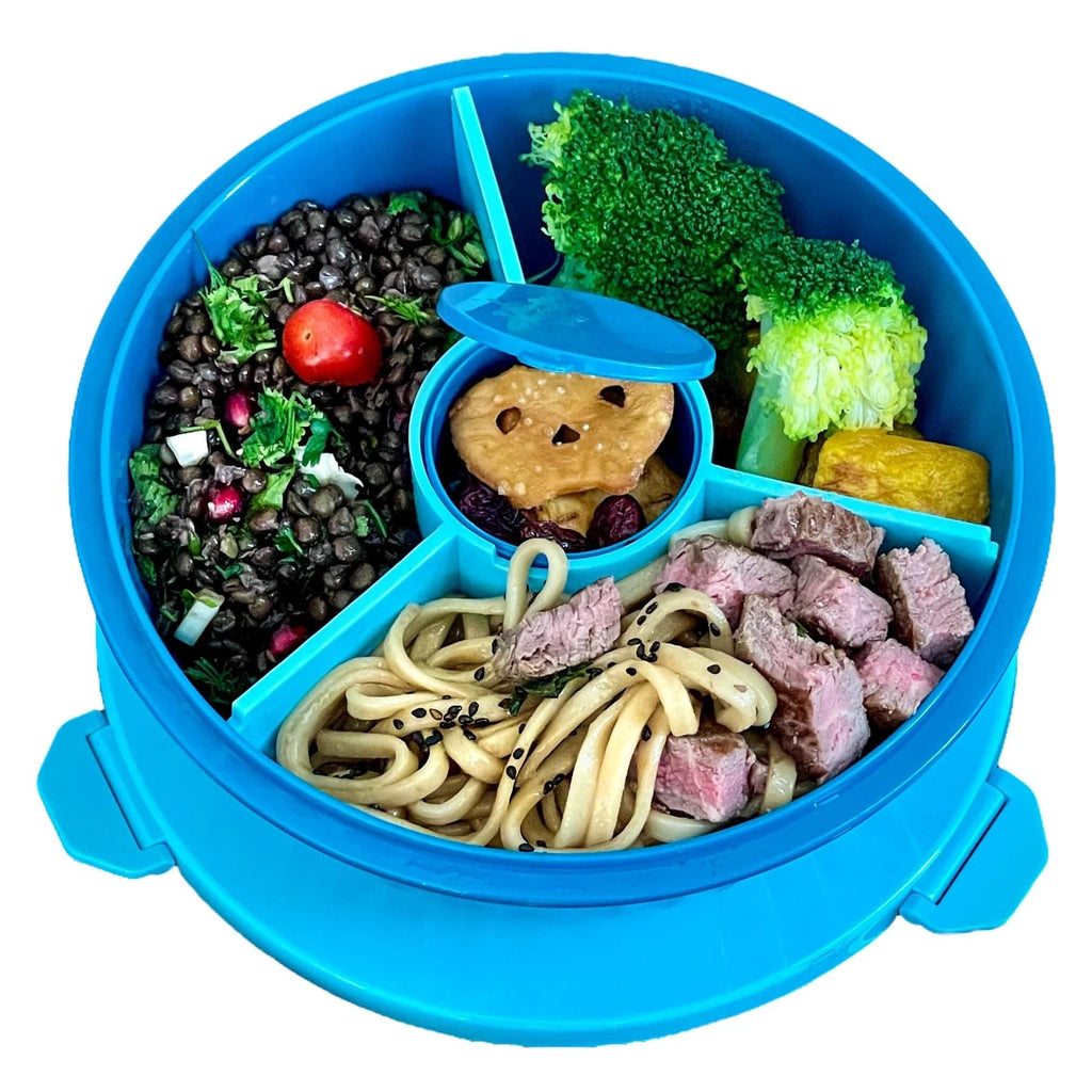 Yumbox Poke Bowl Lagoon Blue with food dividers