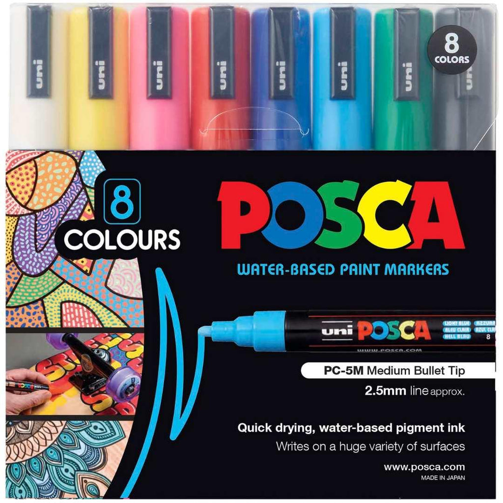 POSCA PC5M Paint Marking Pen - ASSORTED COLOURS - Set of 8 - Creative Kids Lab
