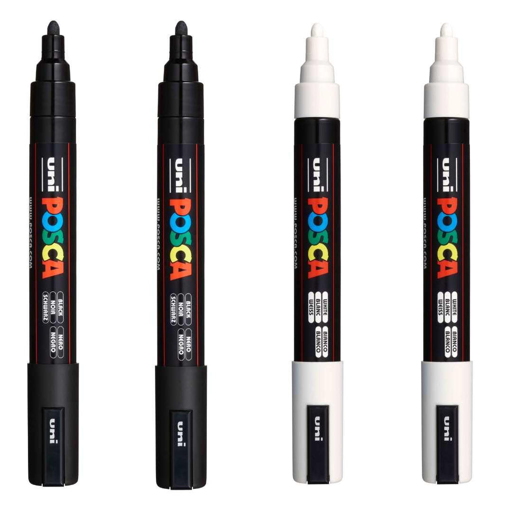 POSCA PC5M Paint Marking Pen - BLACK & WHITE - Set of 4 - Creative Kids Lab