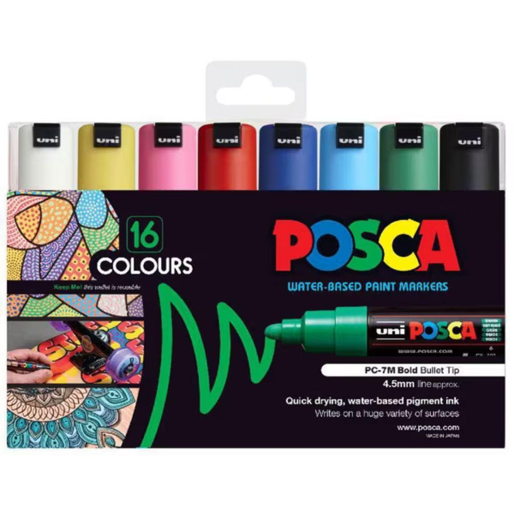 POSCA PC7M Paint Marking Pen - ASSORTED COLOURS - Set of 16 - Creative Kids Lab