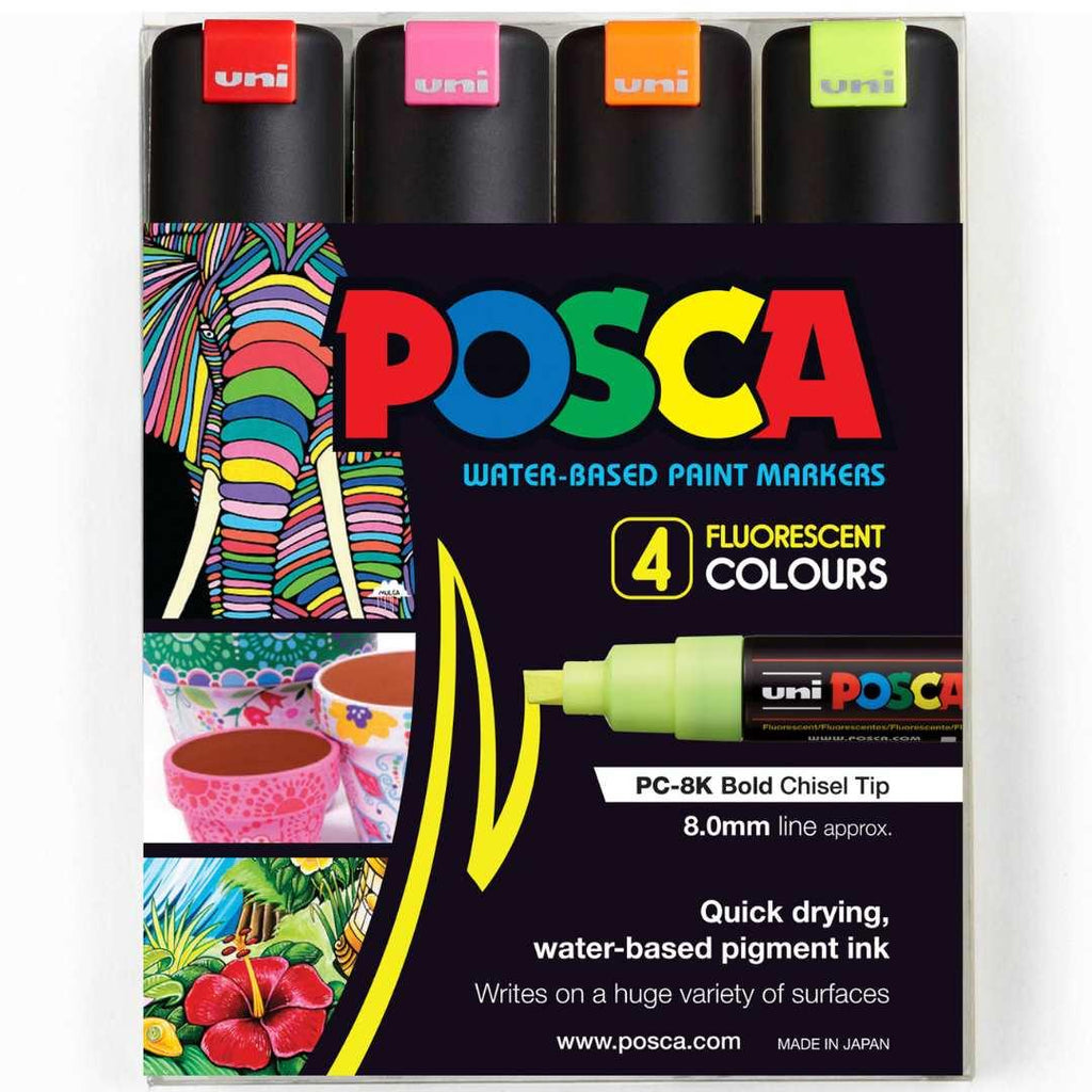 POSCA PC8K Paint Marking Pen - FLUORESCENT COLOURS - 4 Pack - Creative Kids Lab