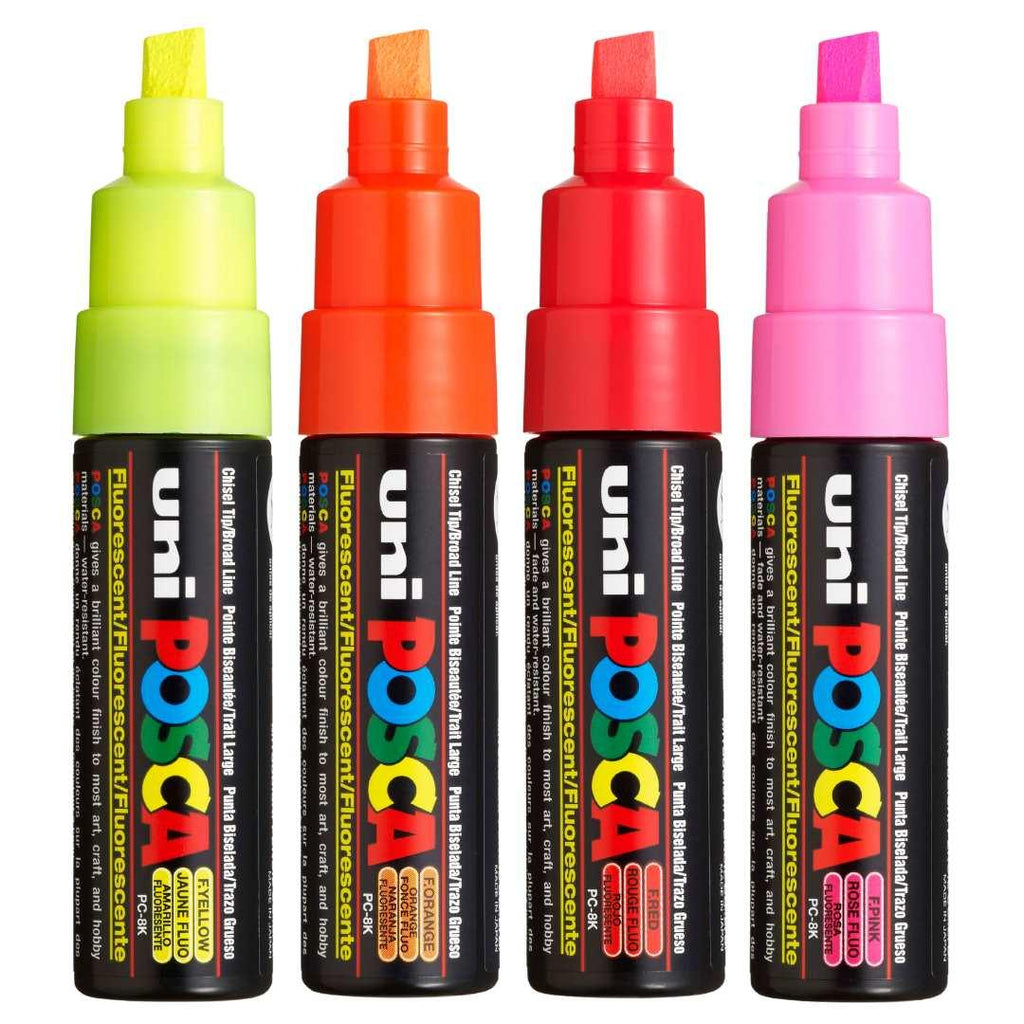 POSCA PC8K Paint Marking Pen - FLUORESCENT COLOURS - 4 Pack - Creative Kids Lab