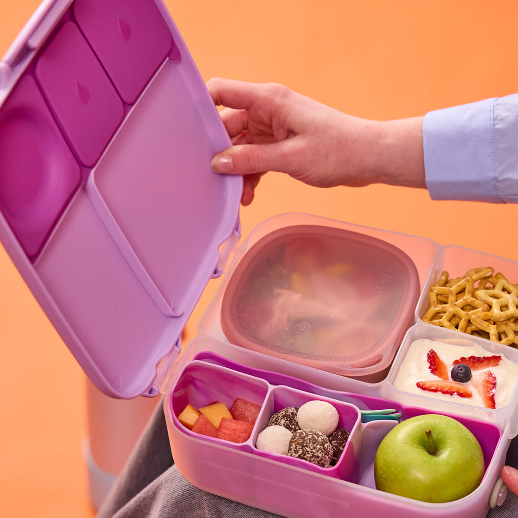 b.box sugar plum lunchbox open with lunch inside creative kids lab