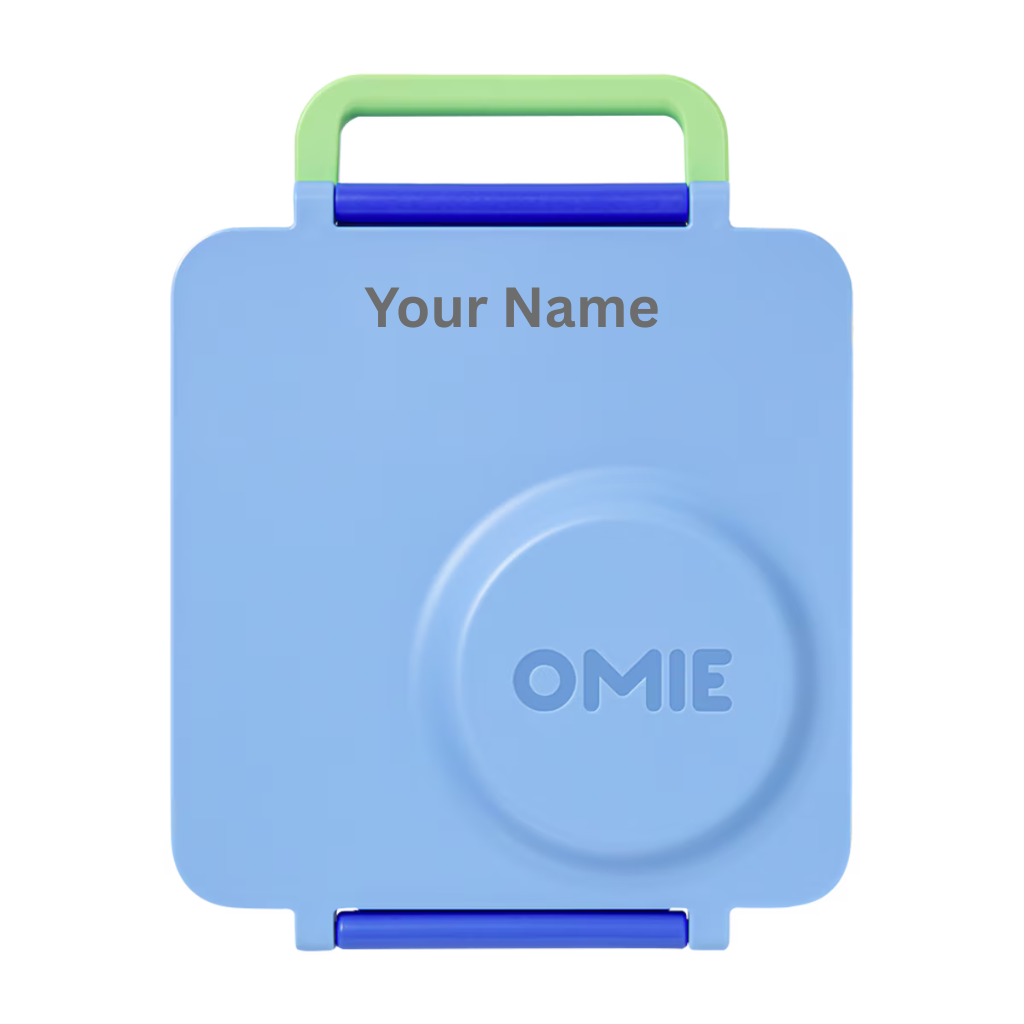 New Omie Sea Blue 2 in 1 lunchbox for kids with name personalisation available. Creative Kids Lab