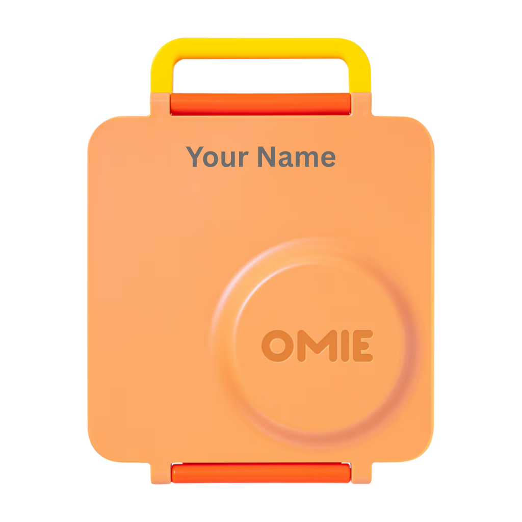 OMIE KIDS 2 IN 1 LUNCHBOX WITH THERMAL FOOD JAR WITH NAME ENGRAVED. POPPY ORANGE COLOUR