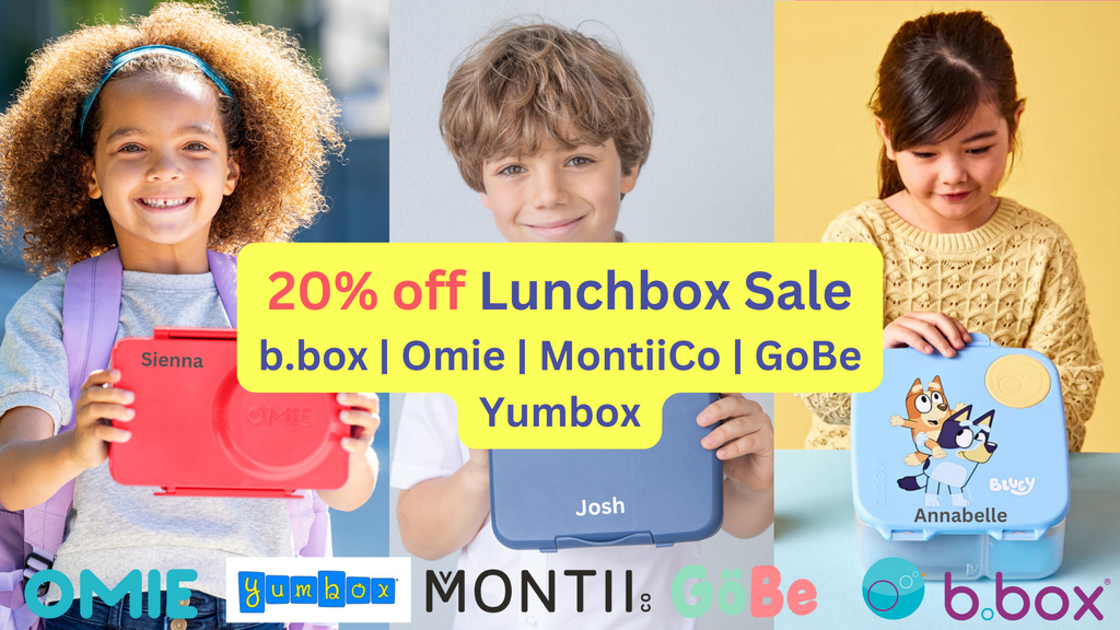 20% sale on bbox, montiico, yumbox, omie gobe lunchboxes