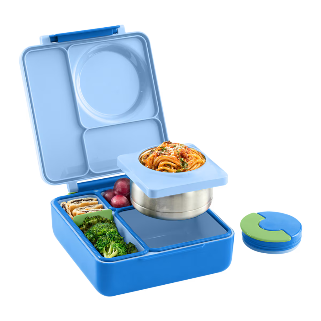 New Omie Sea Blue 2 in 1 bento lunchbox for kids with included food jar. Creative Kids Lab