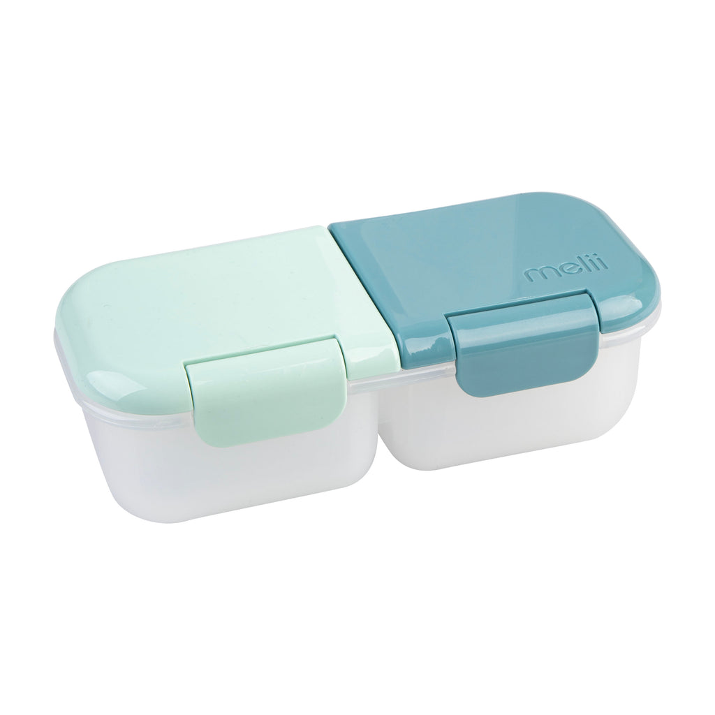 Melii luxe 2 Snack compartment container, in a blue and mint colour way.