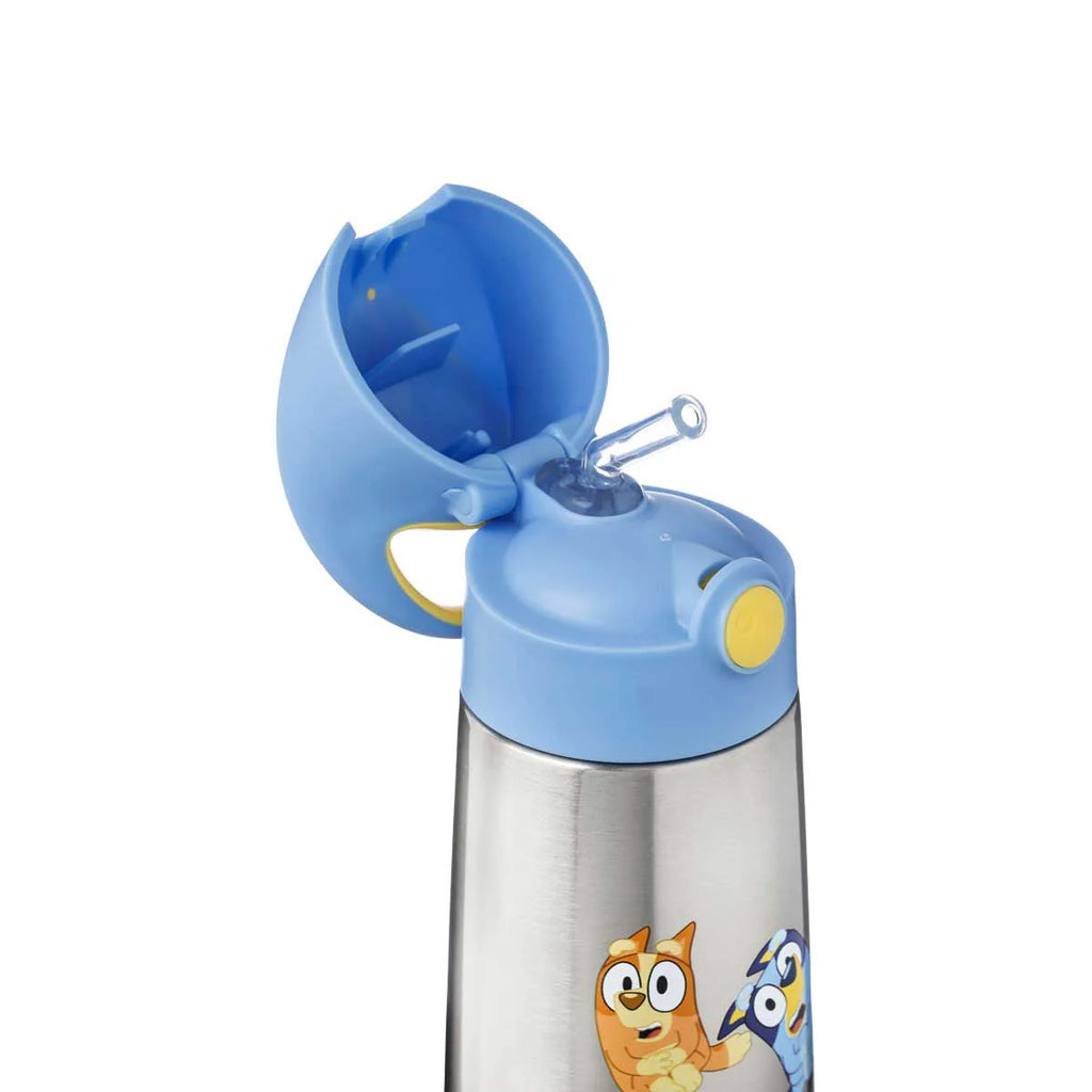 bbox insulated drink bottle, stainless steel bluey and bingo 350ml with straw