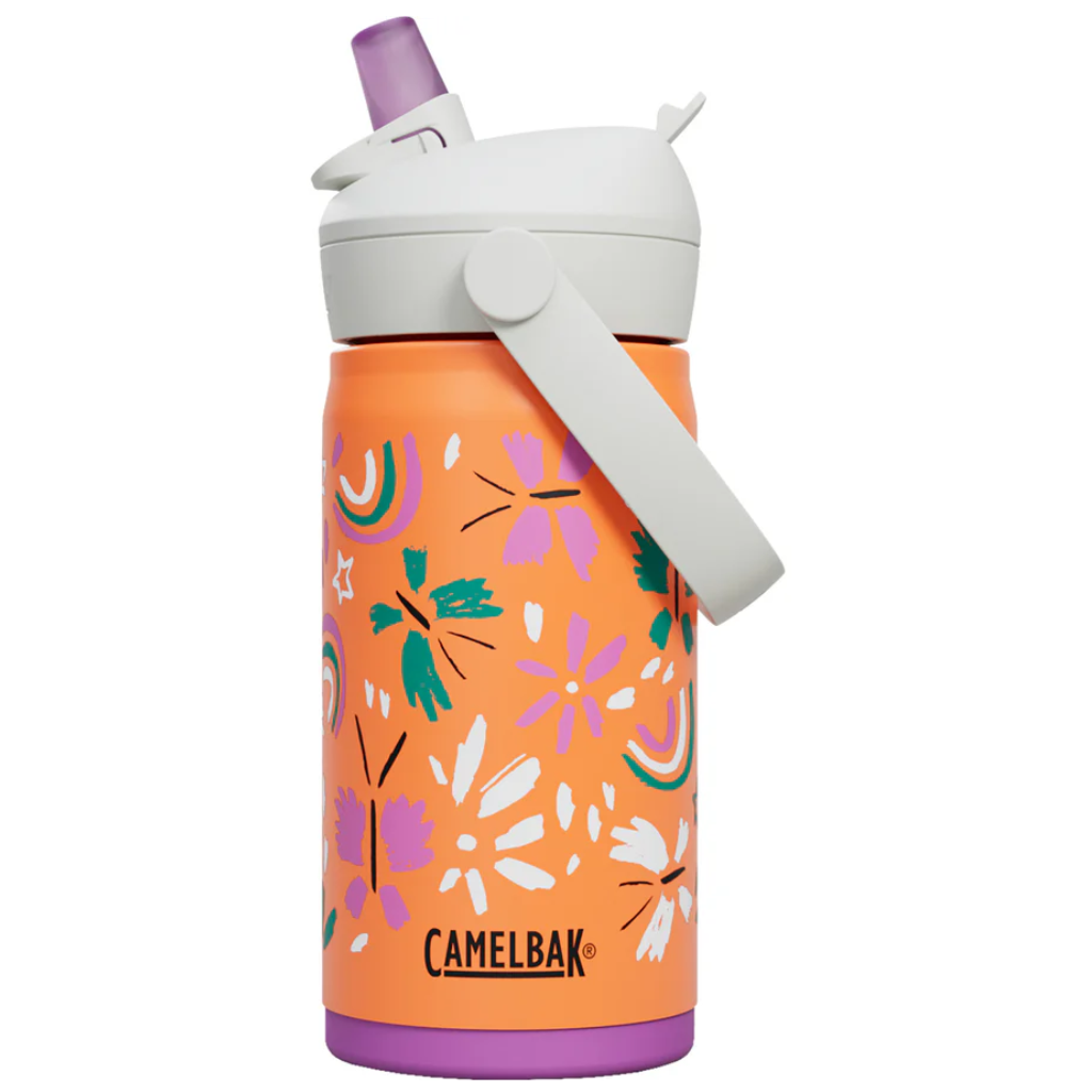 Camelbak vacuum sealed insulated stainless steel kids drink bottle thrive with flip straw in butterfly rainbow orange