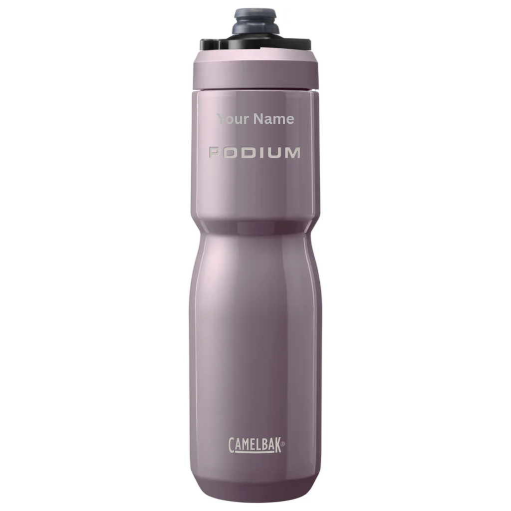 Camelbak Podium insulated drink bottle in violet purple with a name engraved