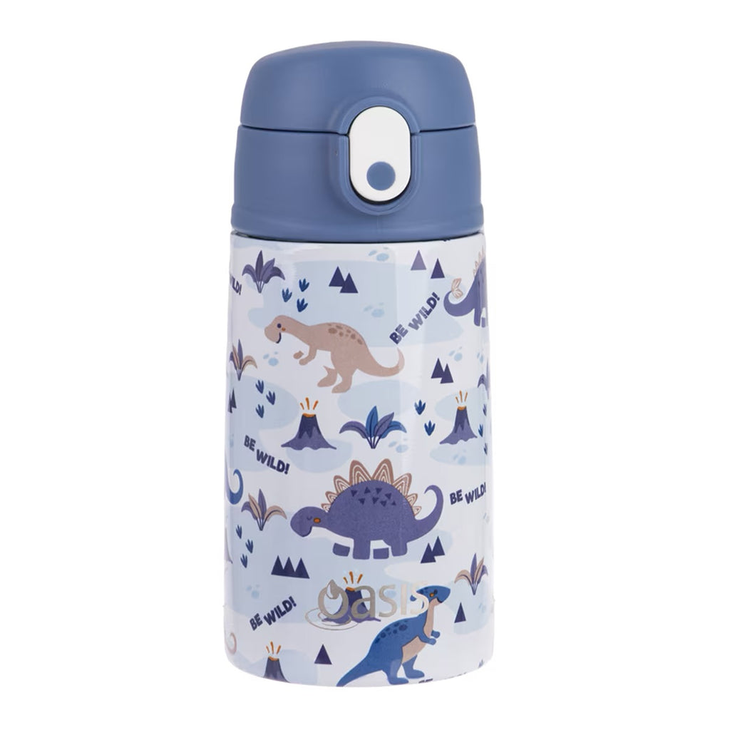 Oasis Kids insulated drink bottle in dinosaur theme print with straw 400ml