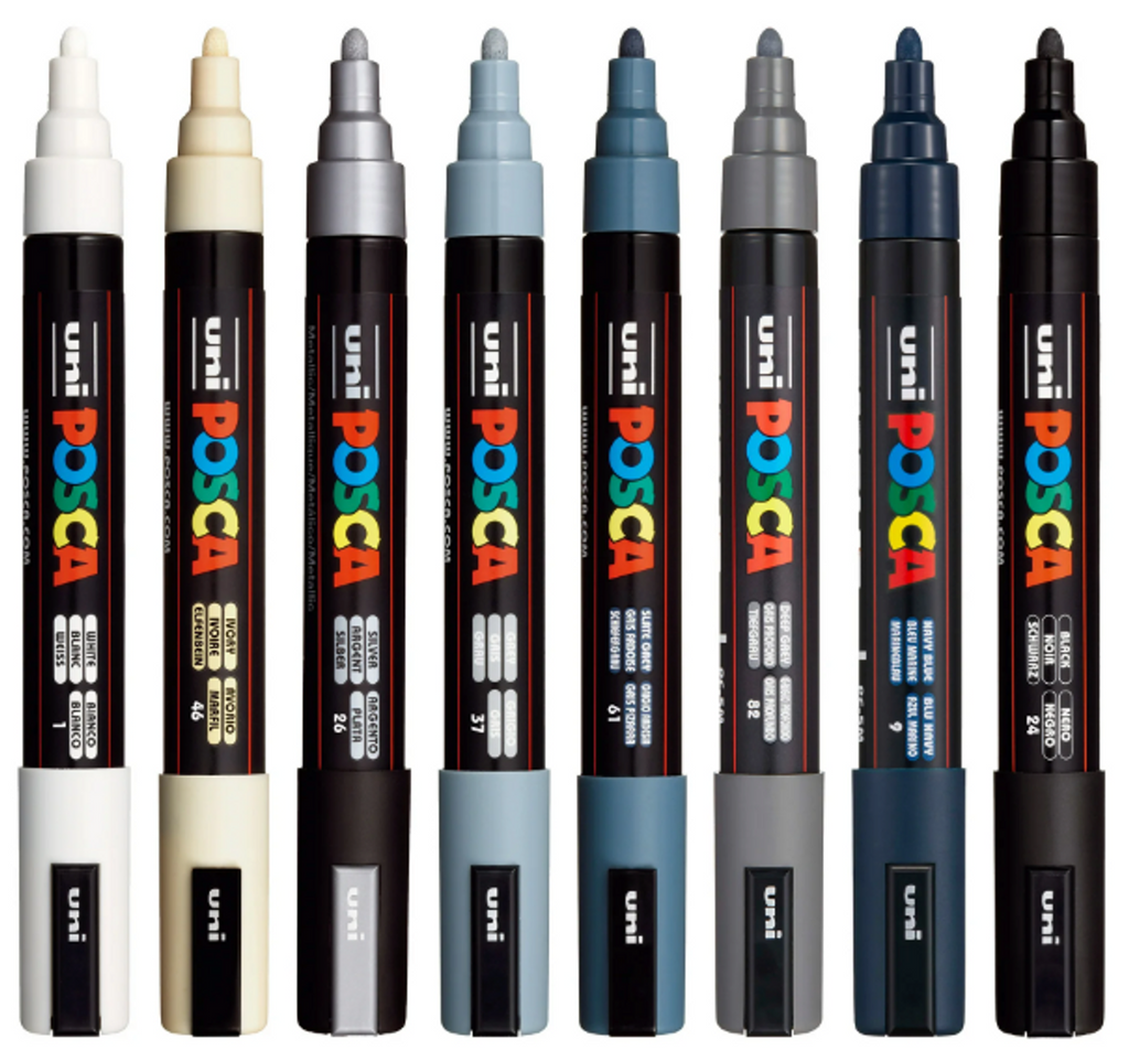 POSCA PC5M Paint Marking Pen - MONOTONE COLOURS - Set of 8 - Creative Kids Lab