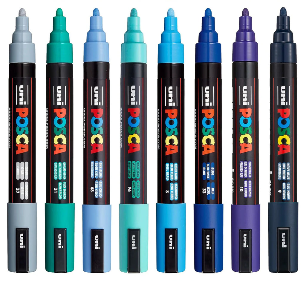 POSCA PC5M Paint Marking Pen - COOL COLOURS - Set of 8 - Creative Kids Lab