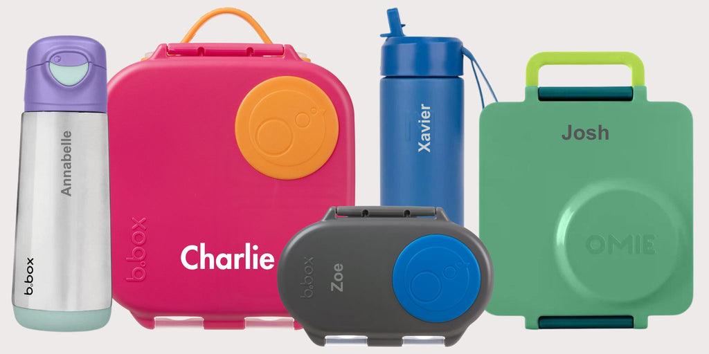 Personalised lunchboxes and water bottles with names