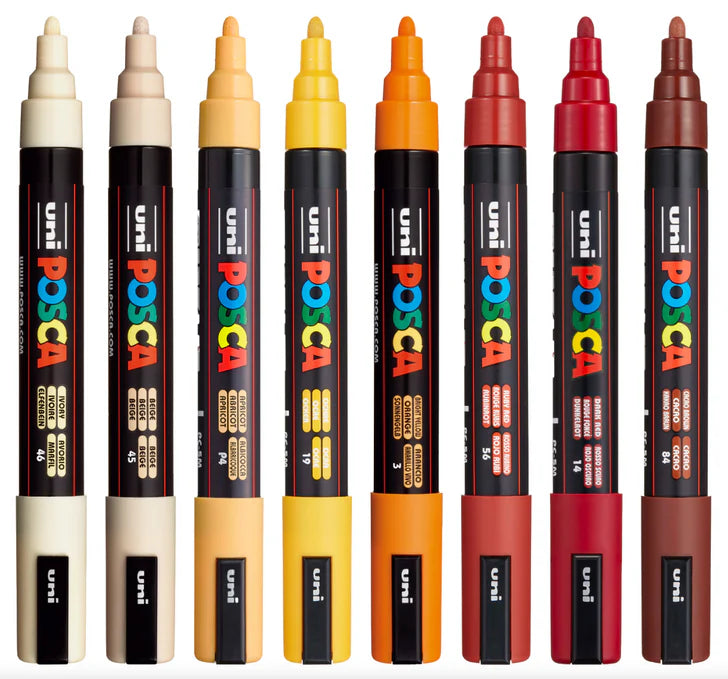 POSCA PC5M Paint Marking Pen - WARM COLOURS - Set of 8 - Creative Kids Lab