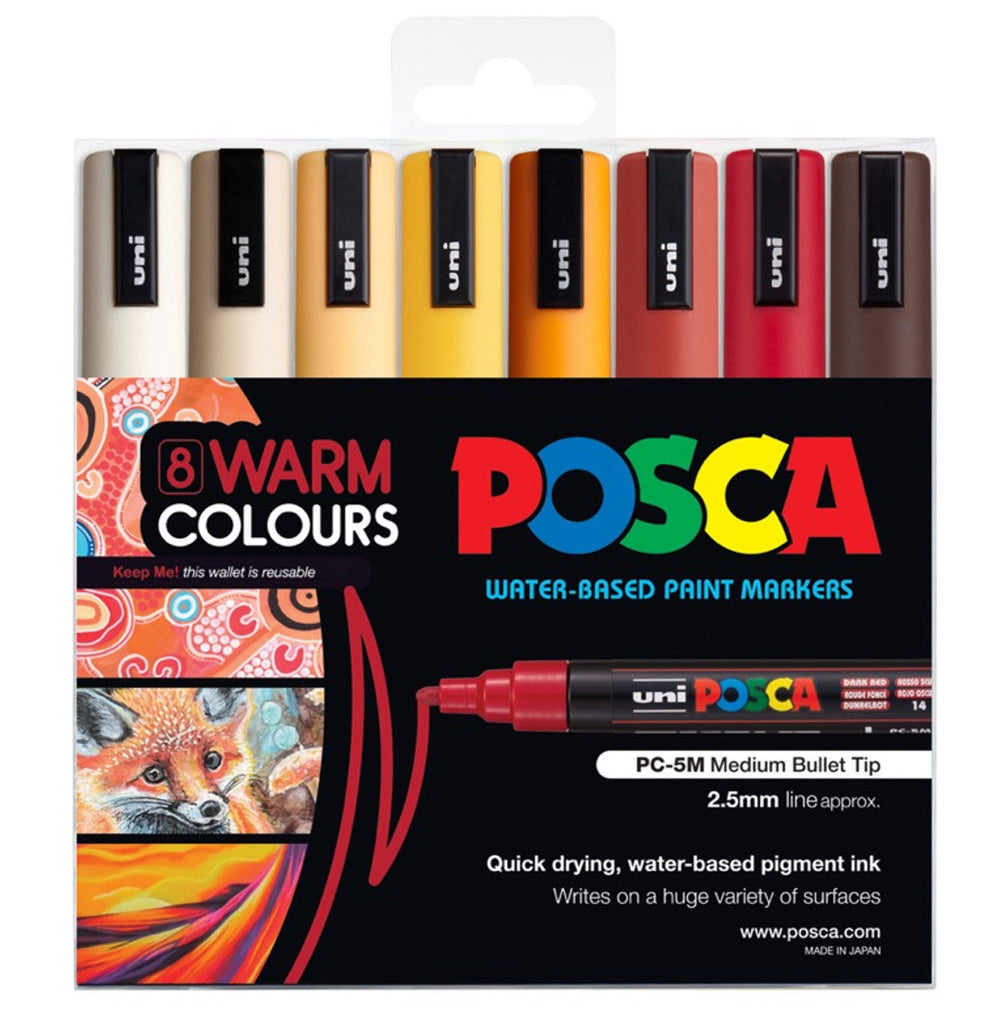 POSCA PC5M Paint Marking Pen - WARM COLOURS - Set of 8 - Creative Kids Lab