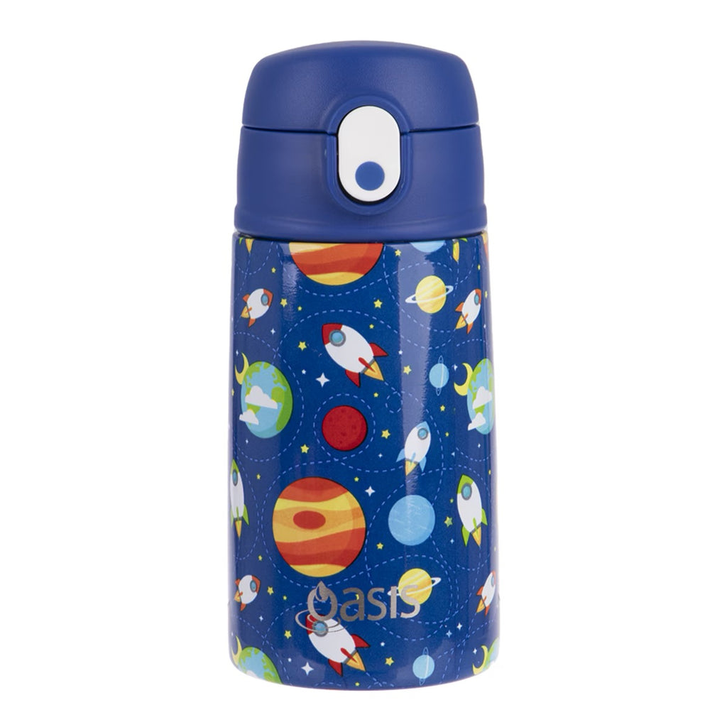 Oasis Kids insulated drink bottle in space theme print with straw 400ml