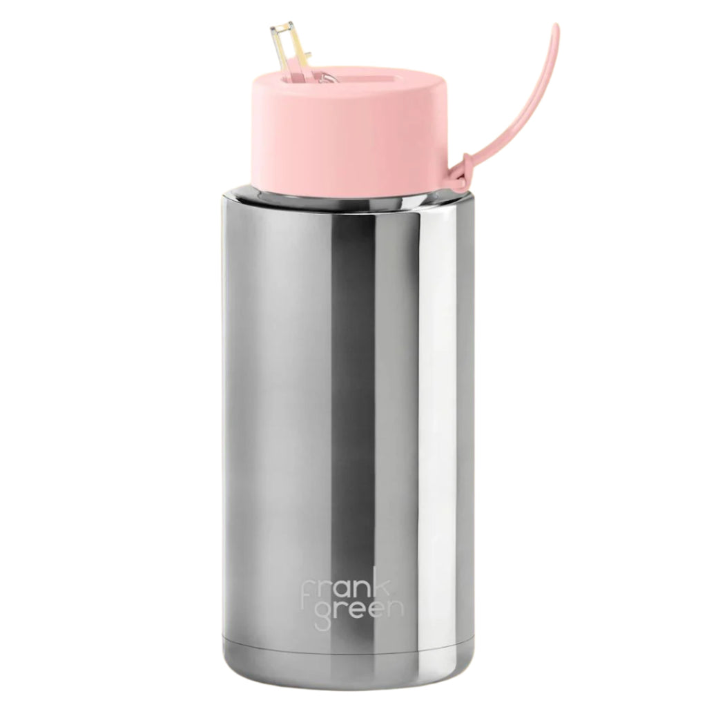 Frank Green | Ceramic Reusable Bottle | Chrome | Straw lid | 34oz, 1L - Creative Kids Lab
