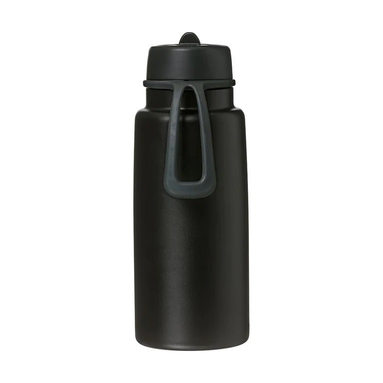 bbox flip top 1 litre drink bottle in black deep space colour with handle showing