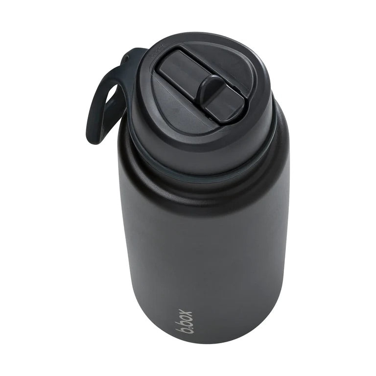 bbox flip top 1 litre drink bottle in black deep space colour with sipper lid top