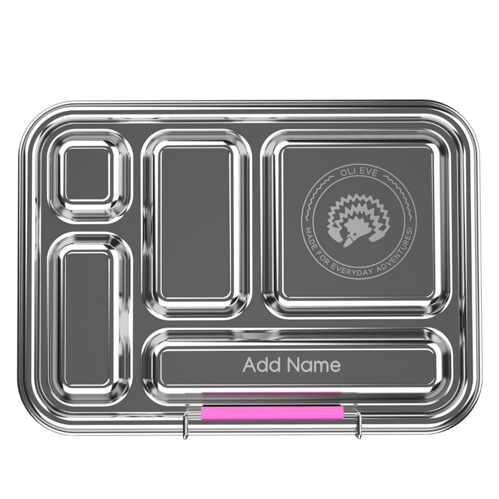 oli-eve-pink galah-stainless-steel-bento-lunch-box-lid closed and laser etched