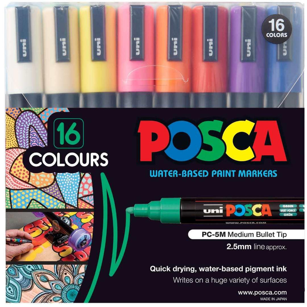 POSCA PC5M Paint Marking Pen - ASSORTED COLOURS - Set of 16 - Creative Kids Lab
