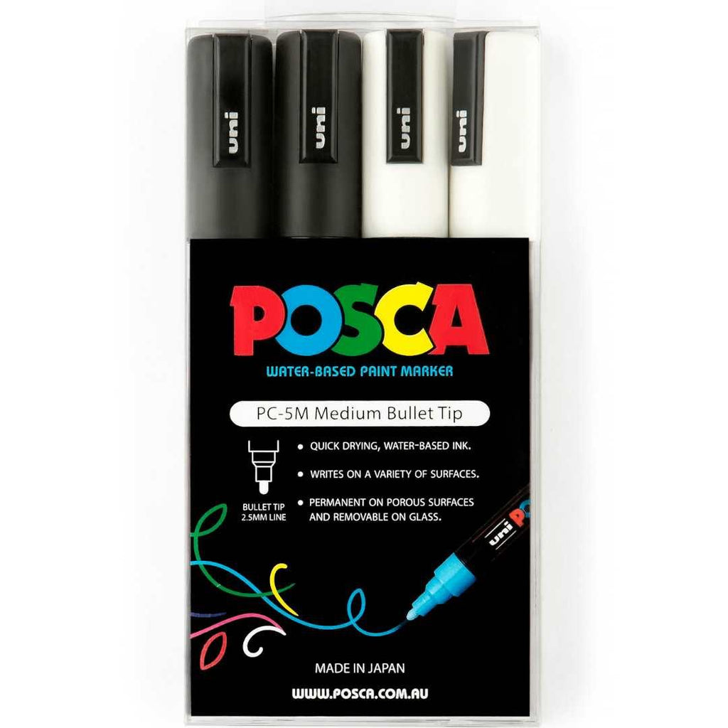 POSCA PC5M Paint Marking Pen - BLACK & WHITE - Set of 4 - Creative Kids Lab