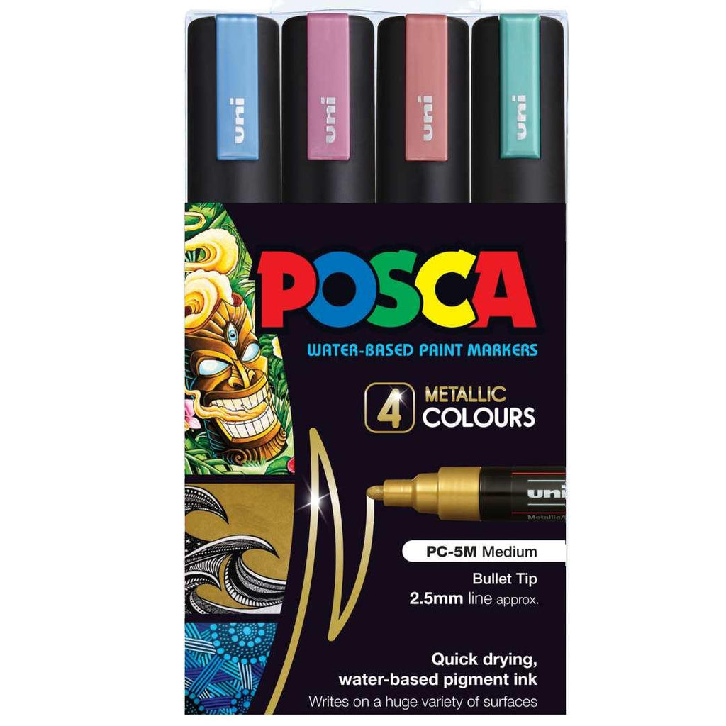 POSCA PC5M Paint Marking Pen - METALLIC COLOURS - Set of 4 - Creative Kids Lab