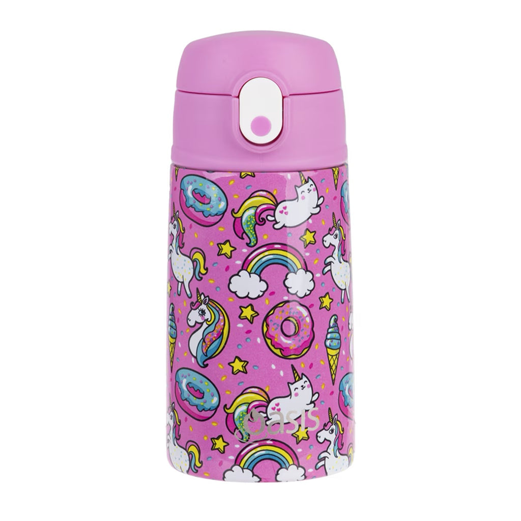 Oasis Kids insulated drink bottle in unicorn theme print with straw 400ml