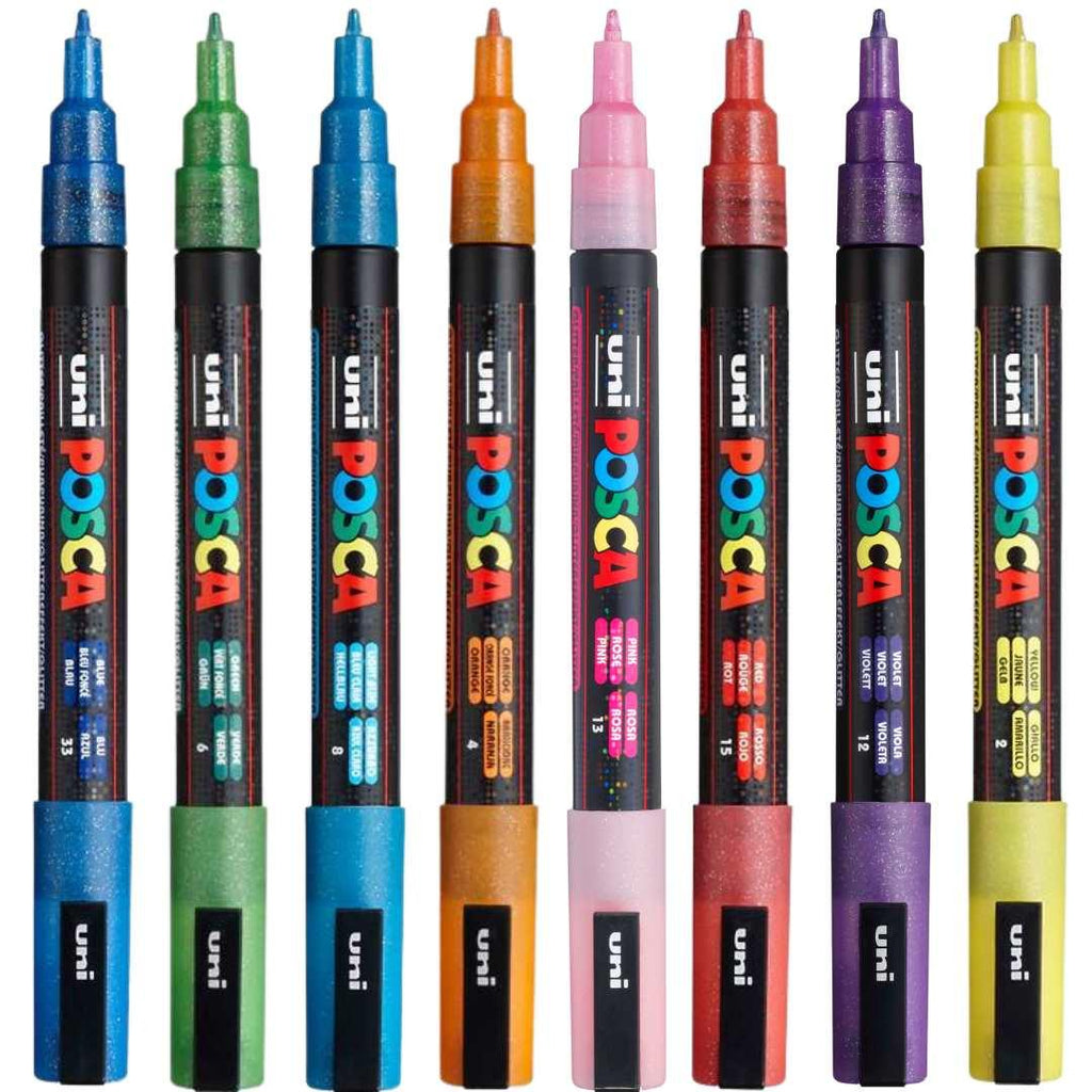 POSCA PC3M Paint Marking Pen - GLITTER COLOURS - Set of 8 - Creative Kids Lab