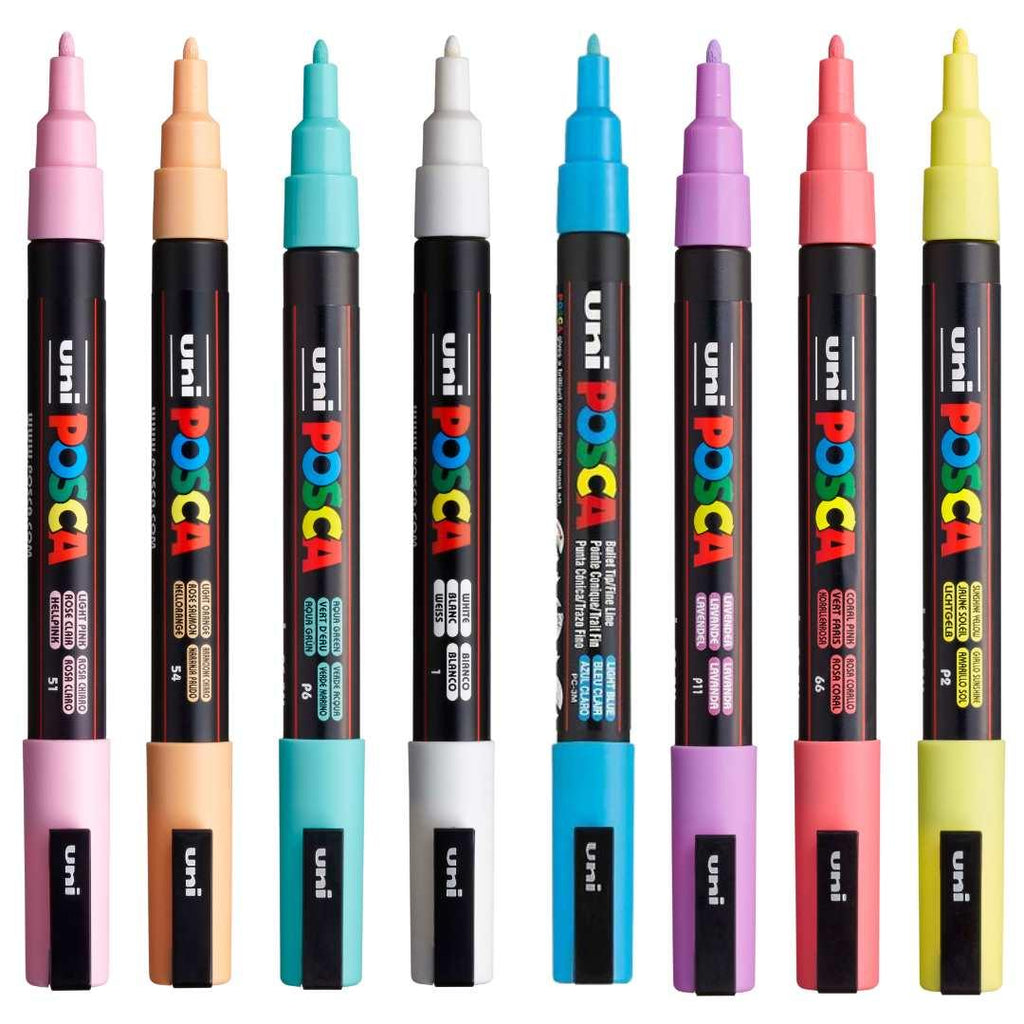 POSCA PC3M Paint Marking Pen - SOFT PASTEL COLOURS - Set of 8 - Creative Kids Lab