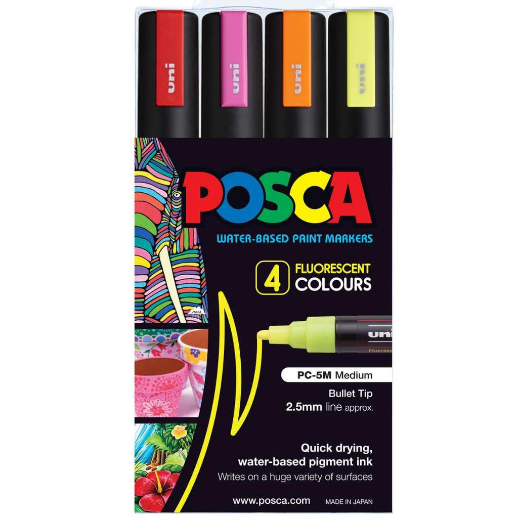 POSCA PC5M Paint Marking Pen - FLUORESCENT COLOURS - Set of 4 - Creative Kids Lab
