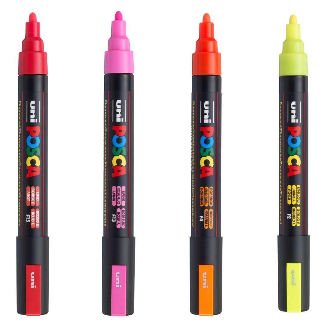 Uni Posca PC-5M Paint Marker Pens - Fluorescent Set of 4 - in