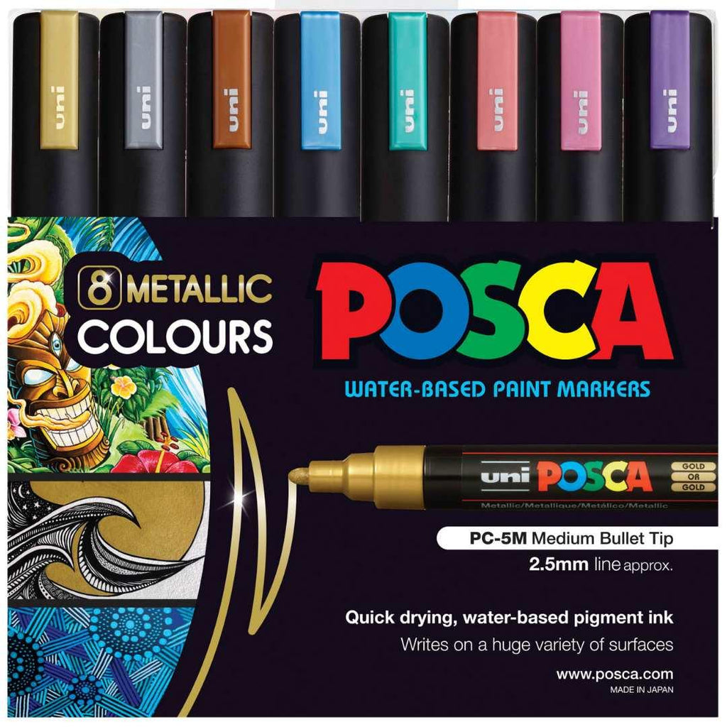 POSCA PC5M Paint Marking Pen - METALLIC COLOURS - Set of 8 - Creative Kids Lab