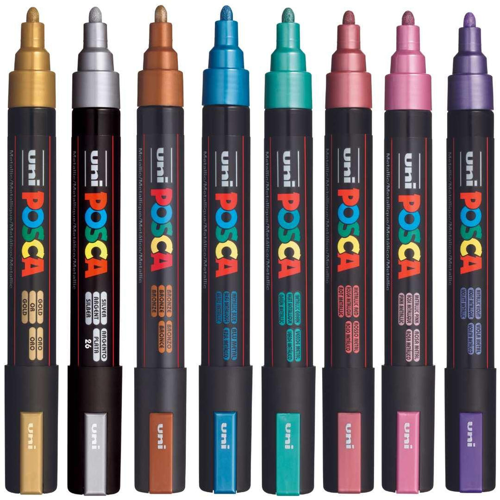 POSCA PC5M Paint Marking Pen - METALLIC COLOURS - Set of 8 - Creative Kids Lab