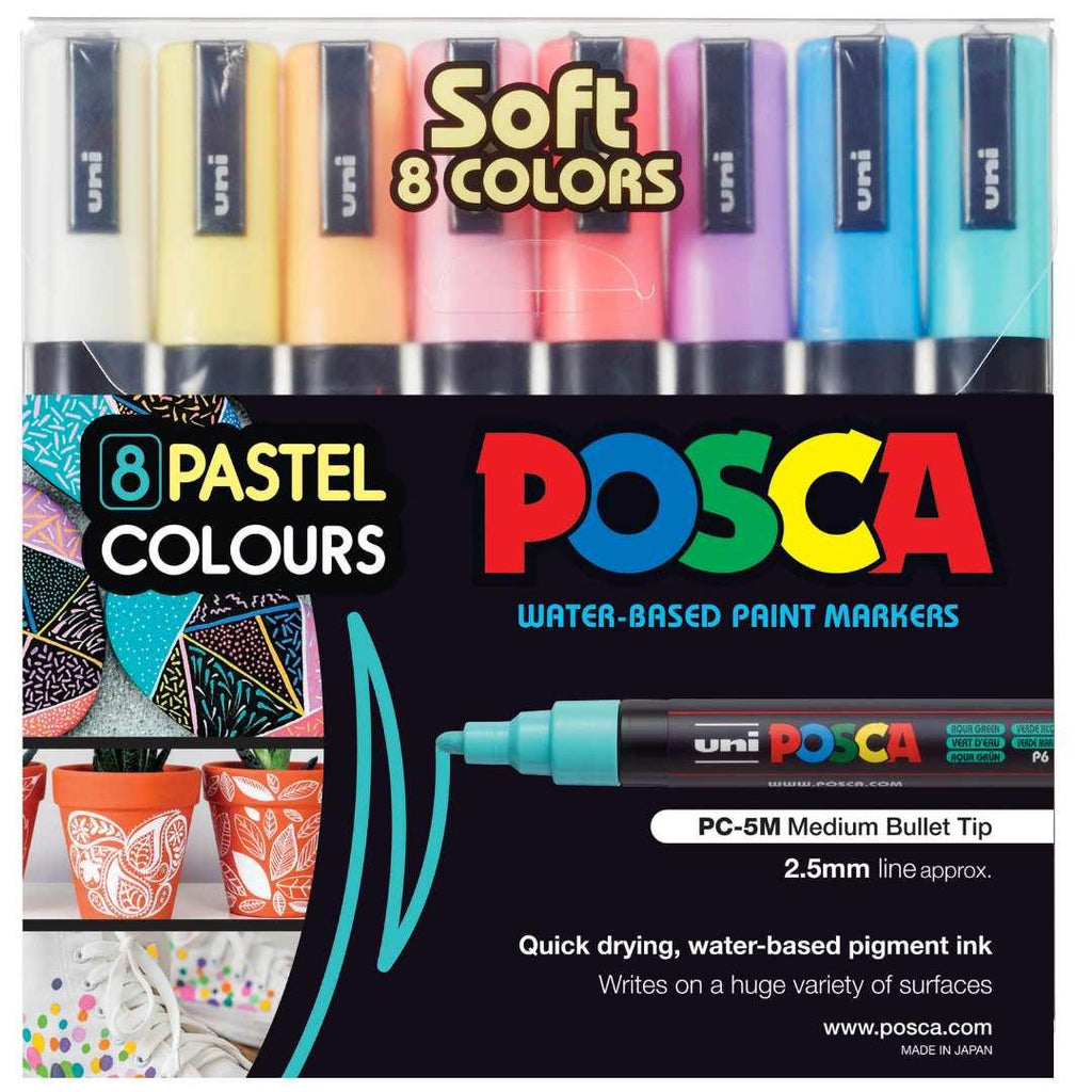 POSCA PC5M Paint Marking Pen - SOFT PASTEL COLOURS - Set of 8 - Creative Kids Lab