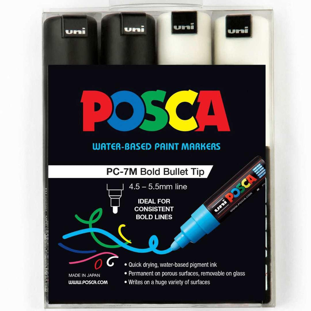 POSCA PC7M Paint Marking Pen - BLACK & WHITE - Set of 4 - Creative Kids Lab