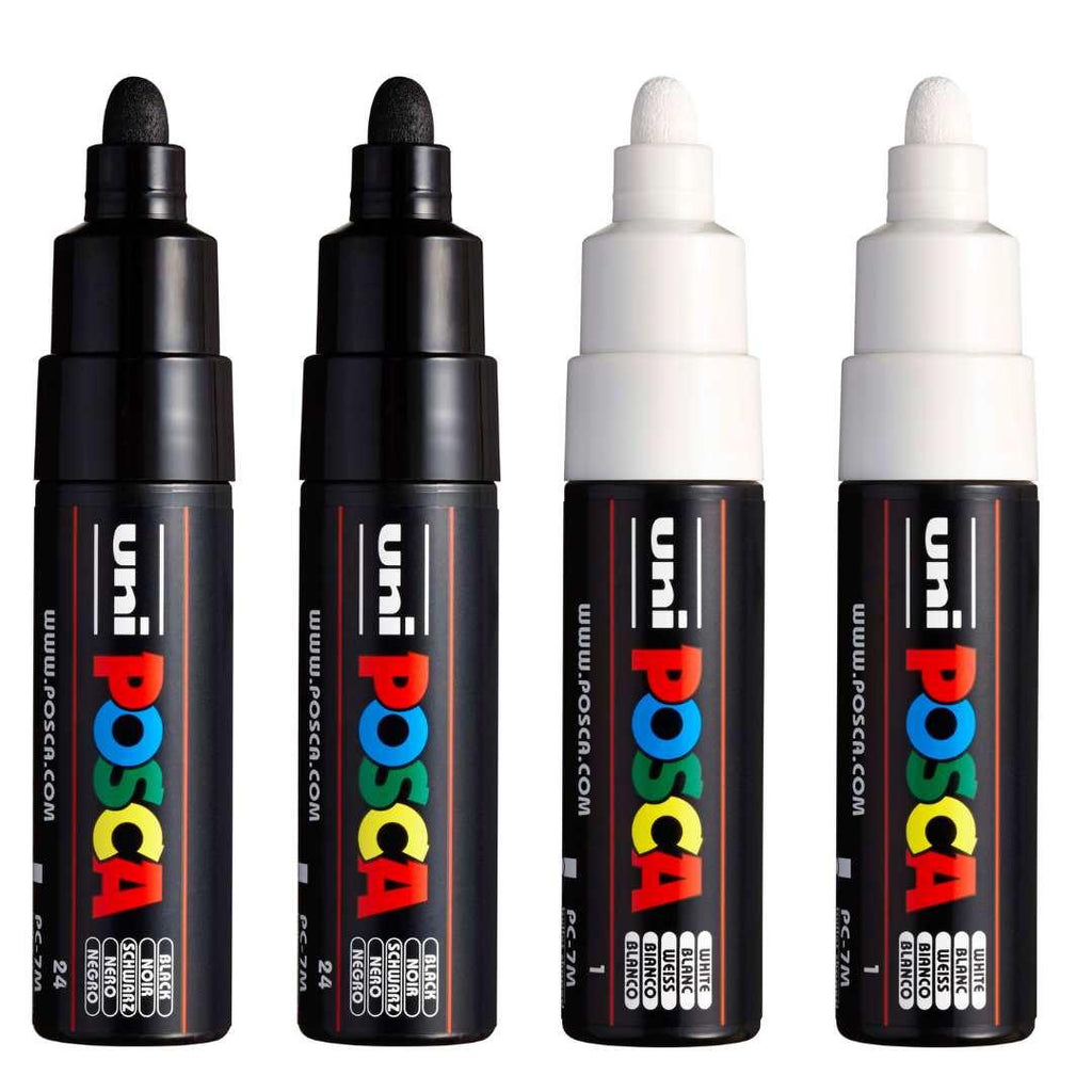 POSCA PC7M Paint Marking Pen - BLACK & WHITE - Set of 4 - Creative Kids Lab