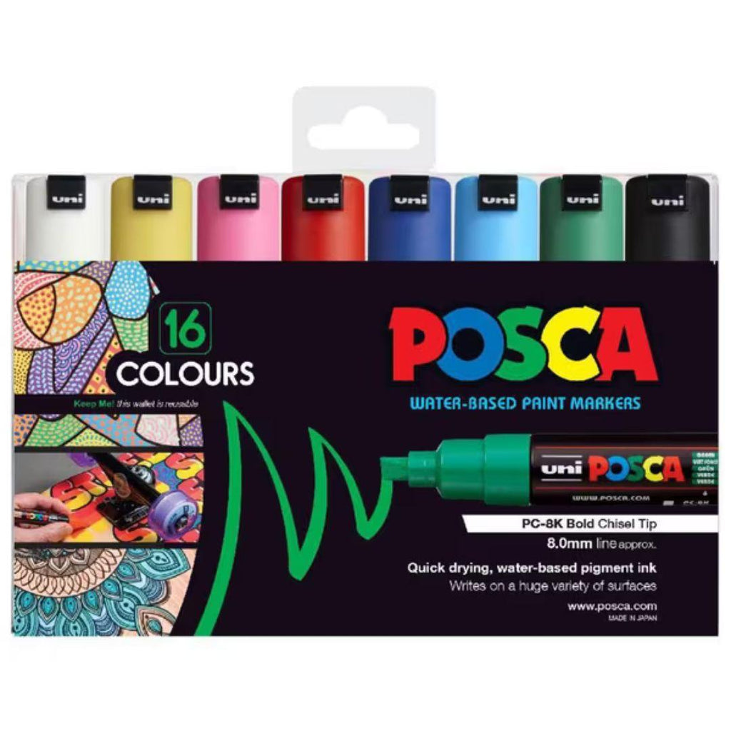 POSCA PC8K Paint Marking Pen - ASSORTED COLOURS- 16 Pack - Creative Kids Lab