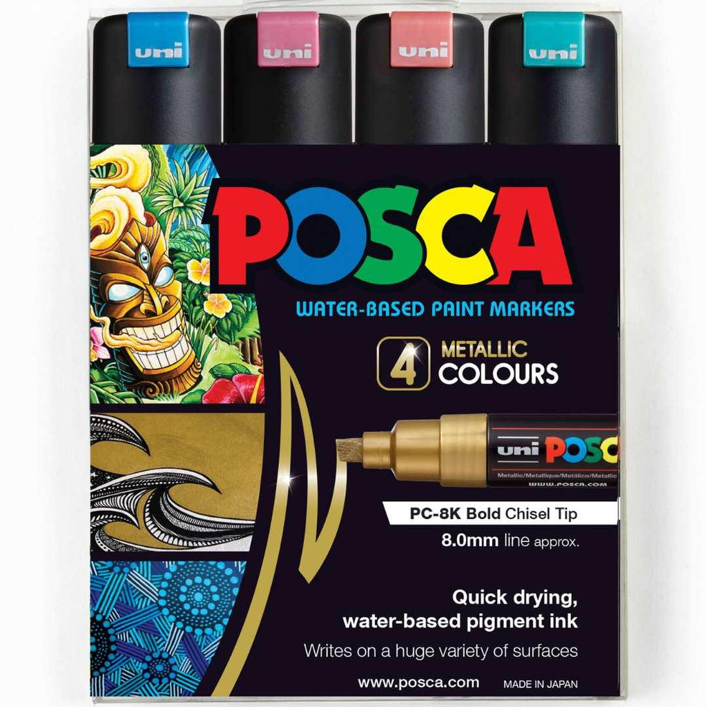 POSCA PC8K Paint Marking Pen - METALLIC COLOURS - 4 Pack - Creative Kids Lab