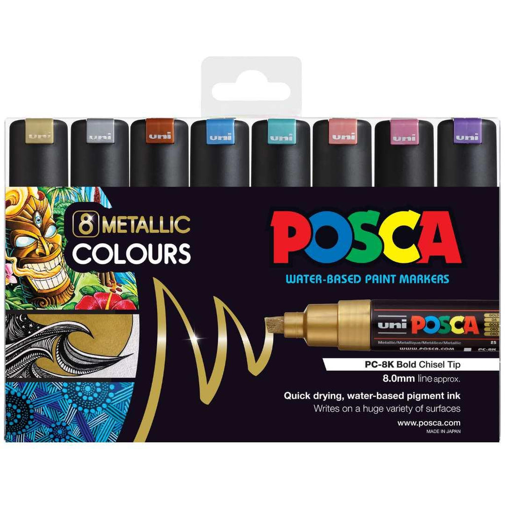 POSCA PC8K Paint Marking Pen - METALLIC COLOURS - 8 Pack - Creative Kids Lab